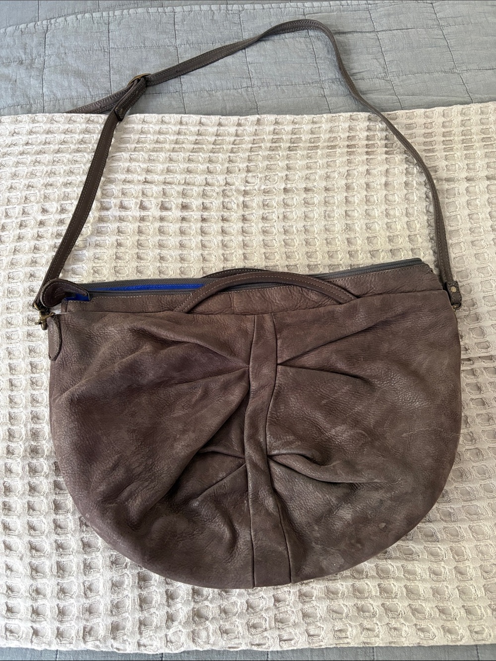 Soft Pleat Grey Leather Crossbody Bag